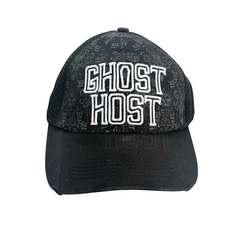 Disney Haunted Mansion Trucker Hat Unisex OSFM Black Fair Ghost Host Distressed